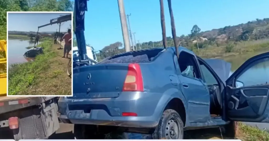 Motorista perde controle e carro cai em lago em Araçoiaba da Serra